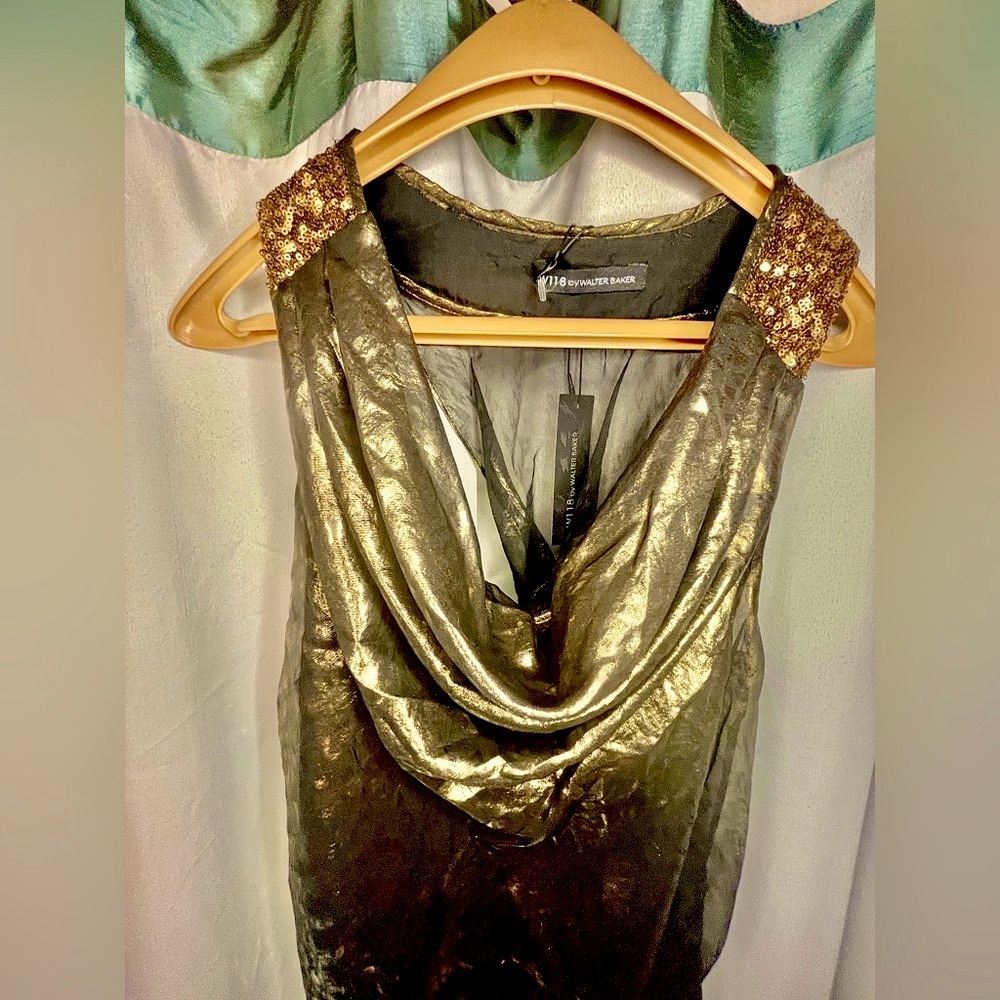 W118 Walter Baker Gold Elize Top, sheer top with sequins